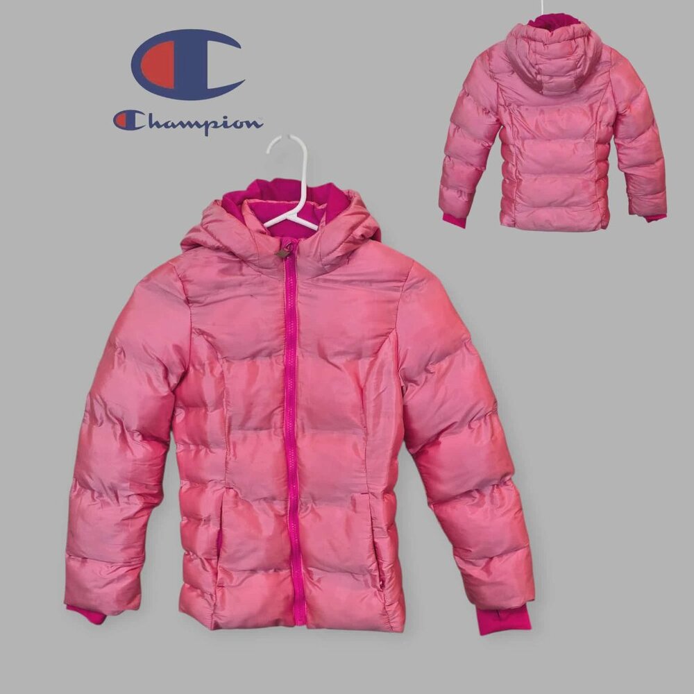 Champion Pink Hooded Quilted  Puffer Coat Jacket Kids Girls M 7-8